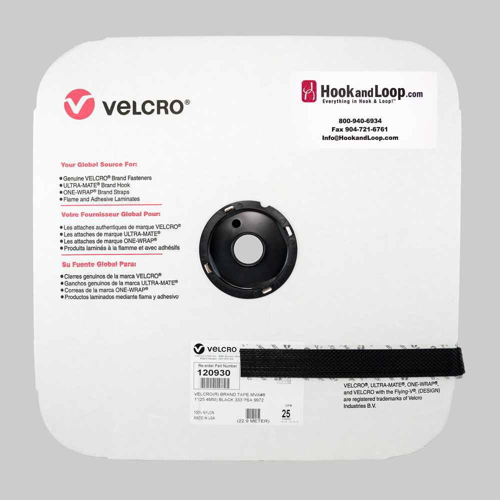 1" Black Velcro MVA8 Hook Acrylic Pressure Sensitive Adhesive 120930