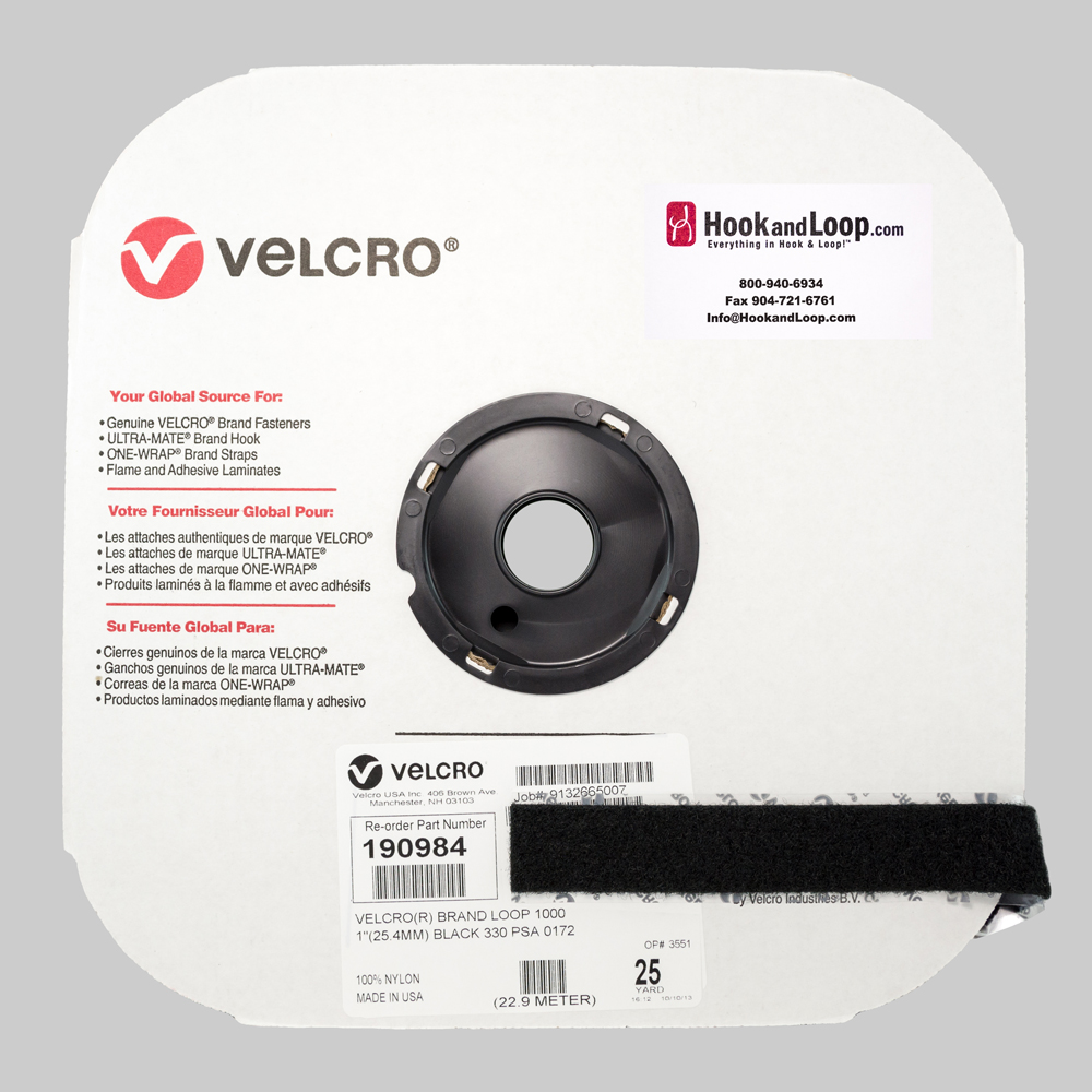 1" - Velcro® brand Pressure Sensitive Adhesive Loop: Acrylic - Black 190984