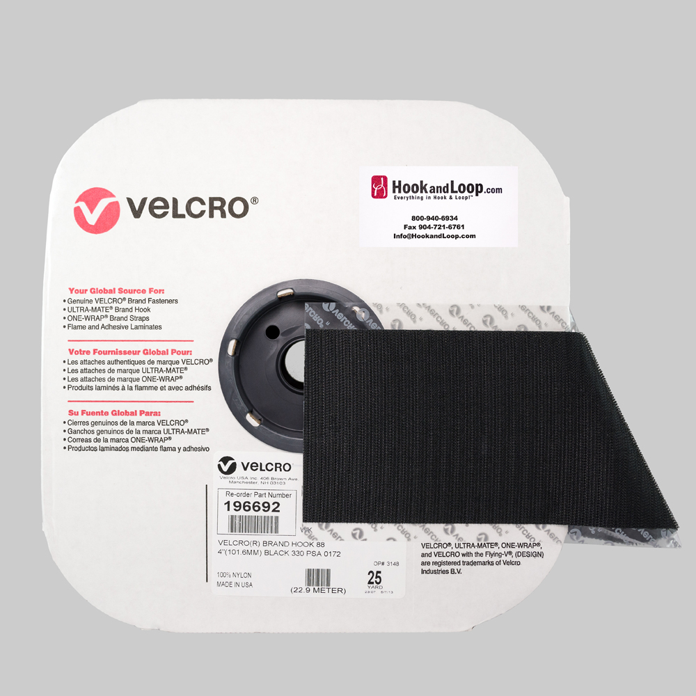 4" - Velcro® brand Pressure Sensitive Adhesive Hook: Acrylic - Black 196692