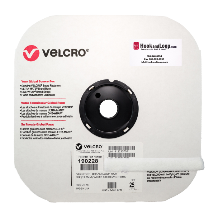 3/4" - VELCRO® Brand Loop Sew-On - White 190228