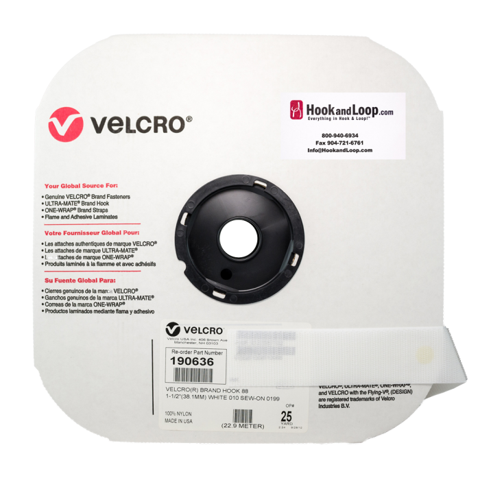 1.5" - VELCRO® Brand Hook Sew-On - White 190636