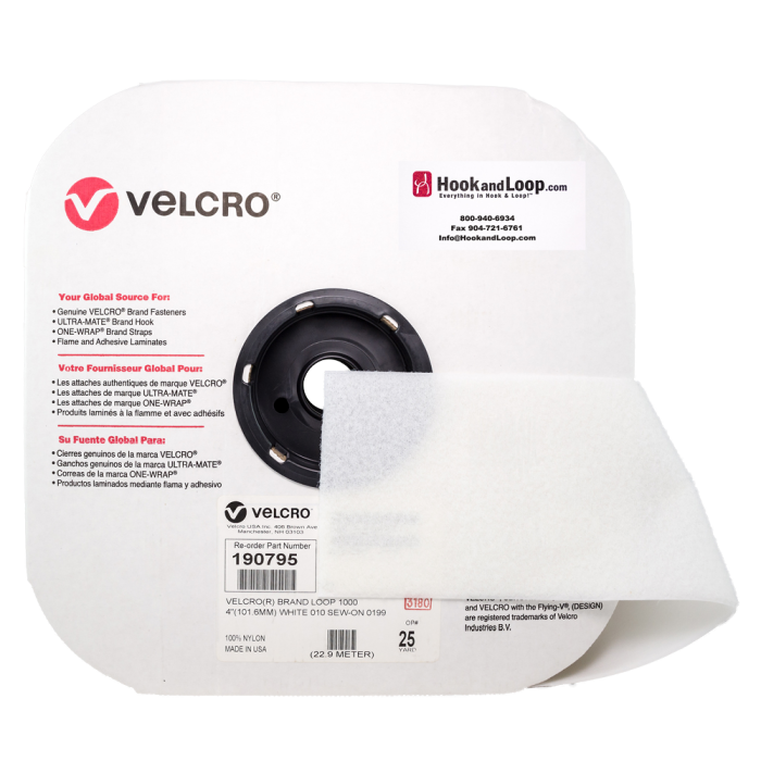 4" - VELCRO® Brand Loop Sew-On - White 190795