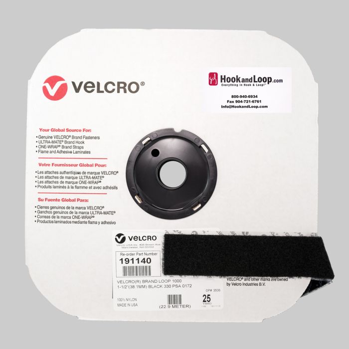1.5" - Velcro® brand Pressure Sensitive Adhesive Loop: Acrylic - Black 191140