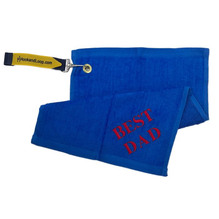 HookandLoop.com - Royal Blue "BEST DAD" Embroidered Golf Towel