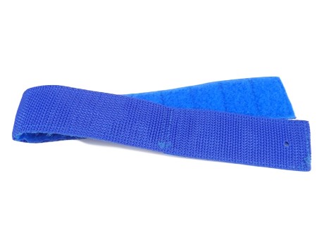 Blue sewn medical strap with segmented stitching