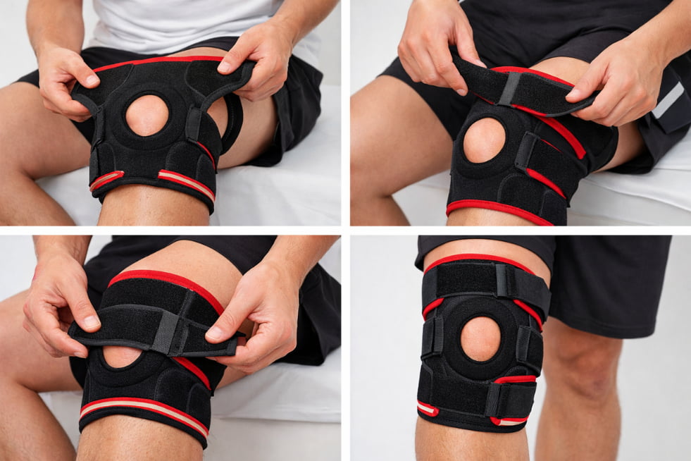 Steps to put on knee brace with Velcro